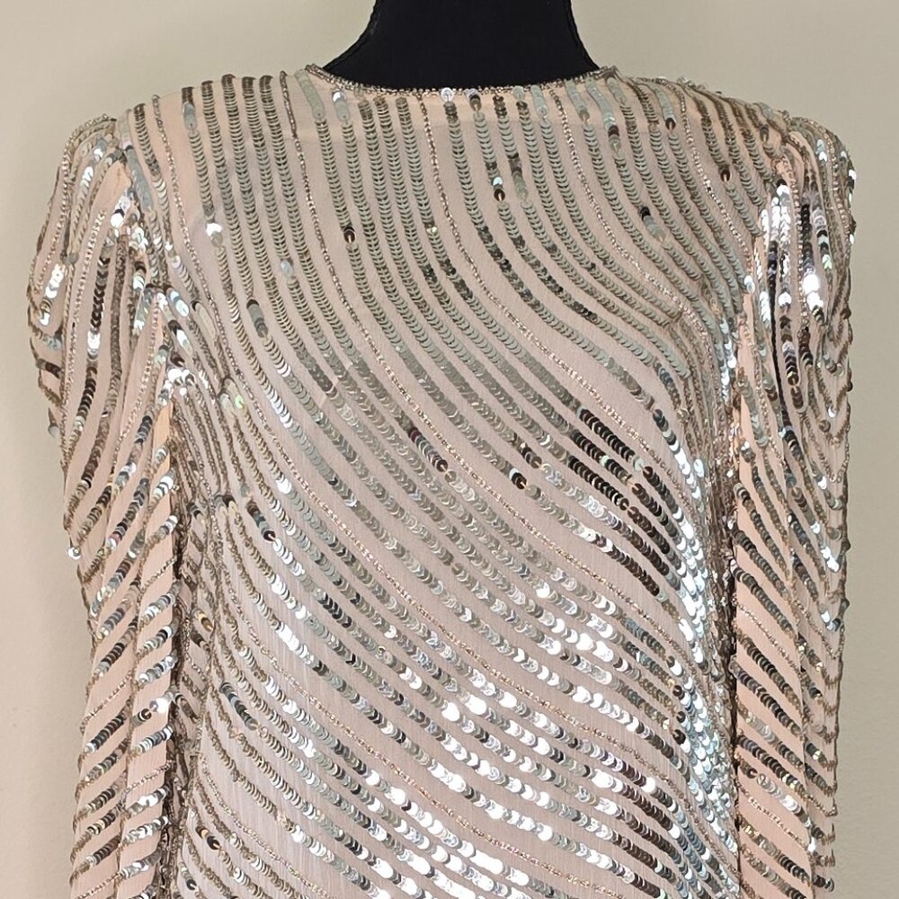 Vintage Neiman Marcus Sequin Fringe Gown - Judith Ann Creations - 100% Silk